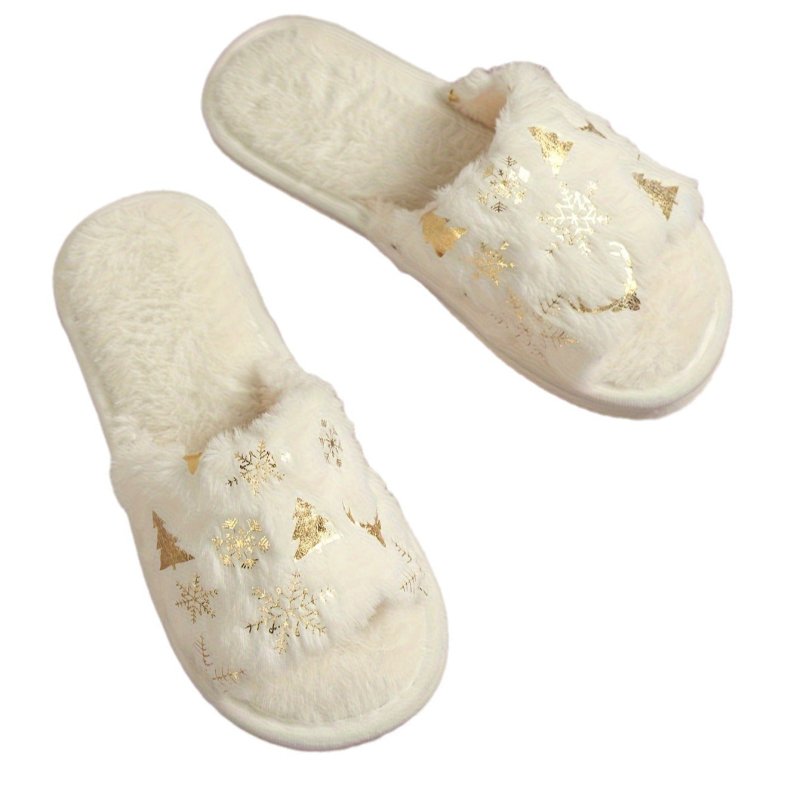 Christmas Plush Open Toe Cotton Slippers $29.47 Dana Fashion Color: Beige Size: 36to37 Women's shoes Product information: Color: creamy-white, green, red Size: 36-37,38-39,40-41,42-43,44-45 Sole craft: sewing shoes Sole material: EVA Popular elements: Flo