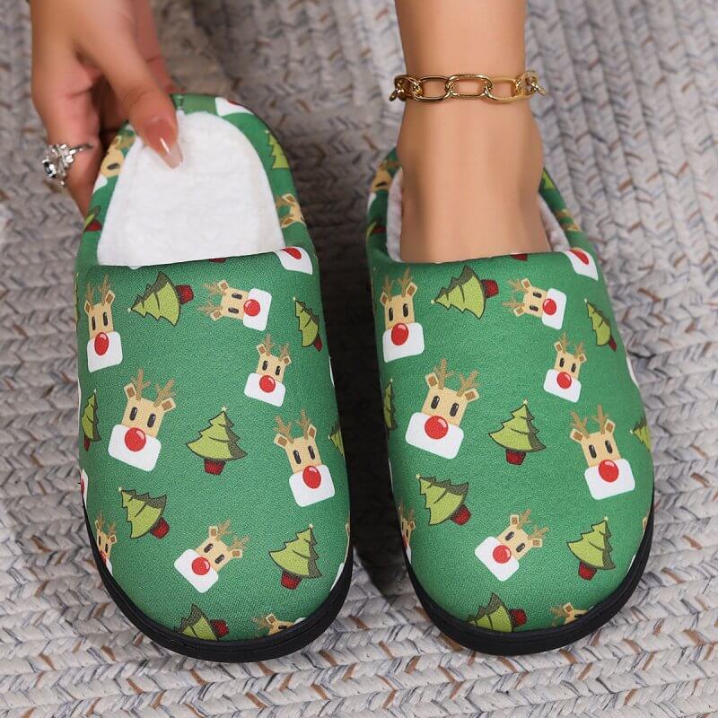 Christmas Snowman Elk Santa Claus Print Slippers Winter Warm Plush Slippers Indoor Non-slip Floor Bedroom Shoes $27.50 Dana Fashion Colour: Six sided deer Size: 36or37 Women's shoes Product information: Sole material: TPR Function: anti-slip, warm and wea