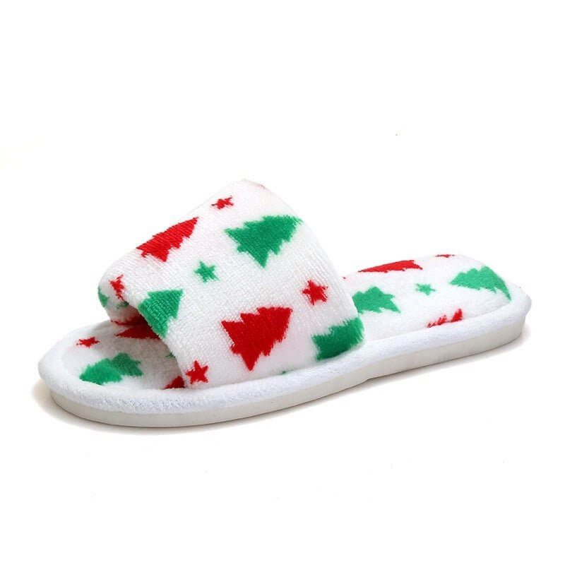 Christmas Tree Home Slippers Fashion Floor Bedroom Open-toe Plush Slippers For Women Fuzzy House Shoes $25.00 Dana Fashion Color: Christmas Tree Black Size: 36to37 Women's shoes Overview: Unique design, stylish and beautiful. Good material, comfortable fe
