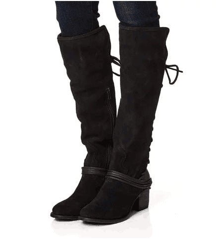 Chunky Heel High Heel Back Bandage Tall Knight Boots Women $65.99 Dana Fashion Color: Black Size: 34 Women's shoes ข้อมูลผลิตภัณฑ์: ลวดลาย: สีพื้น วัสดุซับใน: ผ้าฝ้าย สี: ดำ, กากี, น้ำตาลแดง ความยาวของถุงเท้า: ทรงกระบอกสูง รูปร่างส้น: ส้นเตี้ยเตี้ย ขนาด: