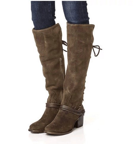 Chunky Heel High Heel Back Bandage Tall Knight Boots Women $65.99 Dana Fashion Color: Khaki Size: 34 Women's shoes ข้อมูลผลิตภัณฑ์: ลวดลาย: สีพื้น วัสดุซับใน: ผ้าฝ้าย สี: ดำ, กากี, น้ำตาลแดง ความยาวของถุงเท้า: ทรงกระบอกสูง รูปร่างส้น: ส้นเตี้ยเตี้ย ขนาด: