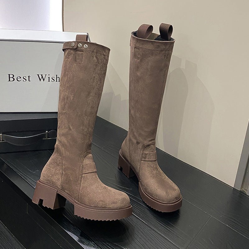 Chunky Heel Platform Long Boots Summer Boots For Women $85.00 Dana Fashion Color: Brown size: 36 Women's shoes Product information: Lining material: cloth Color: Brown Heel height: mid heel (3-5CM) Sock length: high cylinder Heel shape: chunky heel Size: