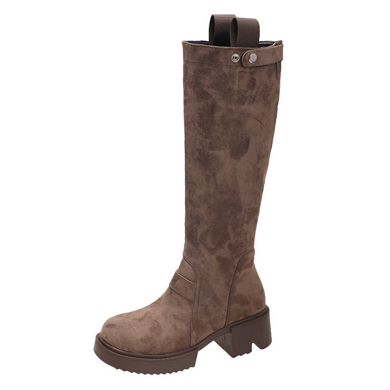 Chunky Heel Platform Long Boots Summer Boots For Women $85.00 Dana Fashion Color: Brown size: 36 Women's shoes Product information: Lining material: cloth Color: Brown Heel height: mid heel (3-5CM) Sock length: high cylinder Heel shape: chunky heel Size: