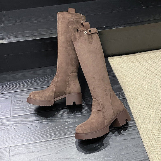 Chunky Heel Platform Long Boots Summer Boots For Women $85.00 Dana Fashion Color: Brown size: 36 Women's shoes Product information: Lining material: cloth Color: Brown Heel height: mid heel (3-5CM) Sock length: high cylinder Heel shape: chunky heel Size: