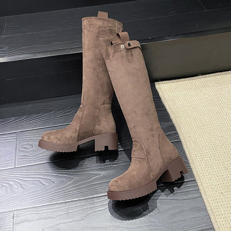 Chunky Heel Platform Long Boots Summer Boots For Women $85.00 Dana Fashion Color: Brown size: 36 Women's shoes Product information: Lining material: cloth Color: Brown Heel height: mid heel (3-5CM) Sock length: high cylinder Heel shape: chunky heel Size: