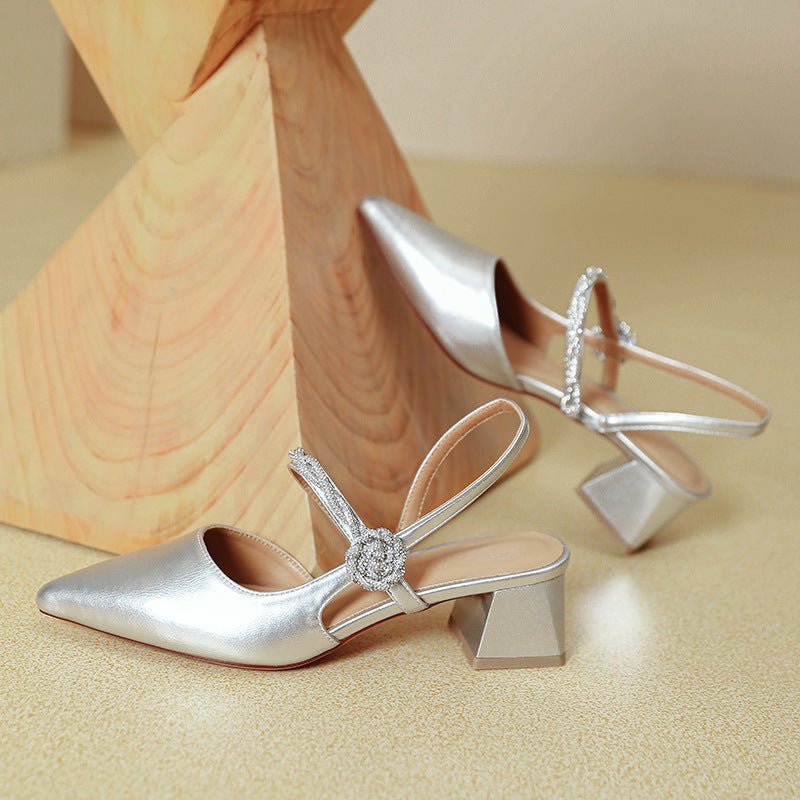 Chunky Heel Silver With Pointed Toe High Heels $59.50 Dana Fashion Color: Silver Size: 34 Women's shoes Product information: Lining material: PU Scaffolding shape: Pointed Color: pink, silver Shoe Material: Microfiber Size: 34.35, 36.37, 38.39 Wearing met