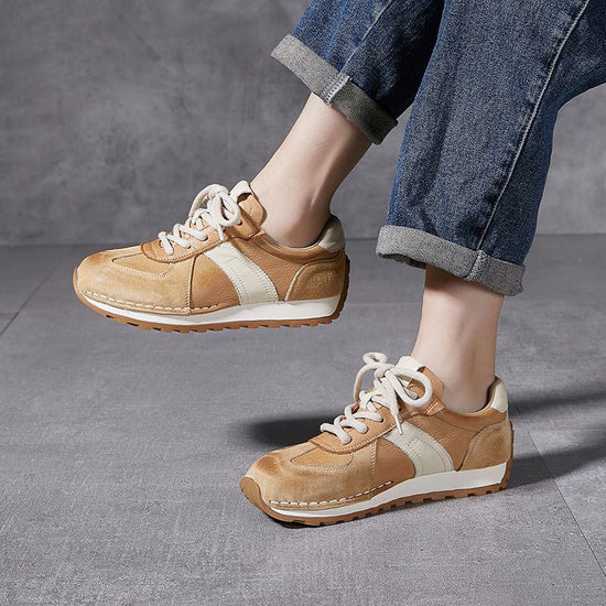 Classic Retro Casual Sneaker Genuine Leather $89.99 Dana Fashion Color: Brown Size: 35 Women's shoes Product information: Applicable parts: Plastic Lining material: pigskin Applicable sports: Universal Color: caramel, brown, yellow Upper height: low top S