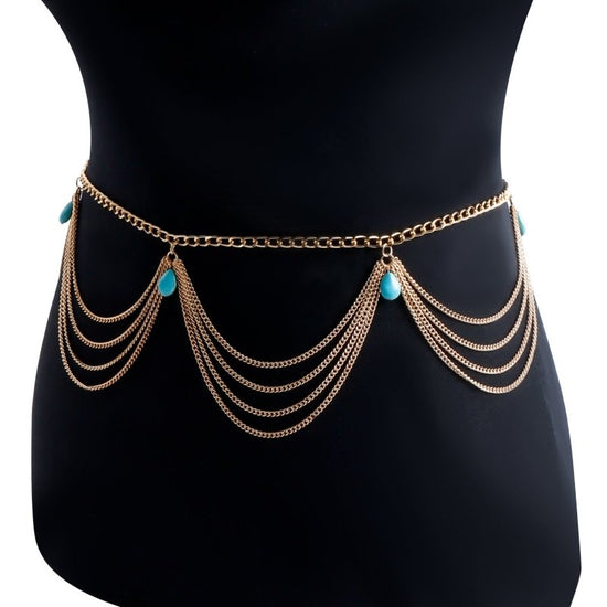 Classic Retro Turquoise Waist Belly Chain For Women Summer Beach Sexy Simple Body Chain Jewelry Accessories Gift $20.00 Dana Fashion Color: Gold Women's Accessories Jewelry maintenance. Avoid contact with chemicals. You shouldn't wear it before makeup. Av