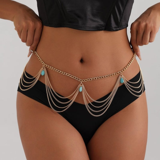Classic Retro Turquoise Waist Belly Chain For Women Summer Beach Sexy Simple Body Chain Jewelry Accessories Gift $20.00 Dana Fashion Color: Gold Women's Accessories Jewelry maintenance. Avoid contact with chemicals. You shouldn't wear it before makeup. Av