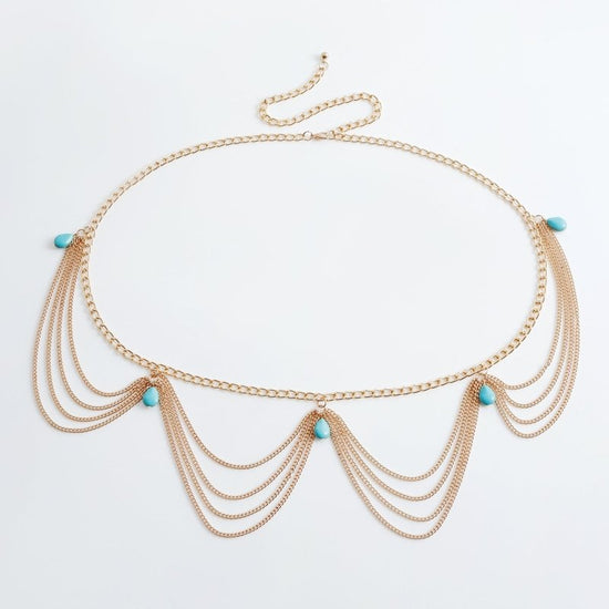 Classic Retro Turquoise Waist Belly Chain For Women Summer Beach Sexy Simple Body Chain Jewelry Accessories Gift $20.00 Dana Fashion Color: Gold Women's Accessories Jewelry maintenance. Avoid contact with chemicals. You shouldn't wear it before makeup. Av