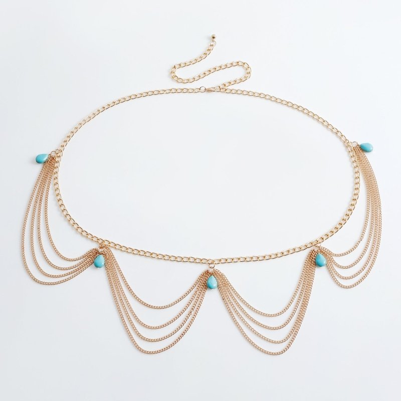 Classic Retro Turquoise Waist Belly Chain For Women Summer Beach Sexy Simple Body Chain Jewelry Accessories Gift $20.00 Dana Fashion Color: Gold Women's Accessories Jewelry maintenance. Avoid contact with chemicals. You shouldn't wear it before makeup. Av