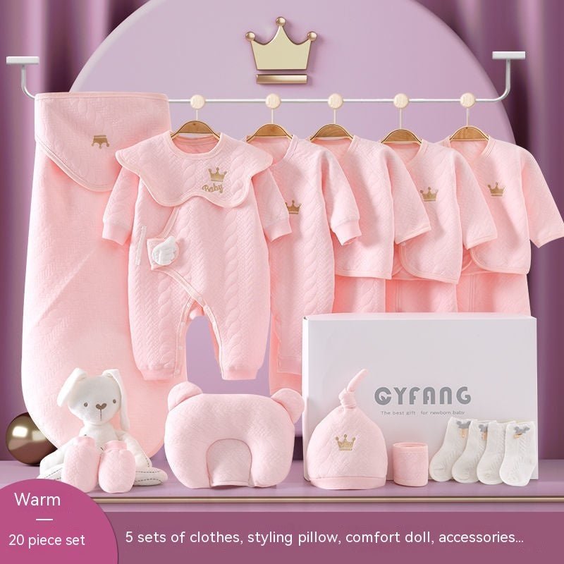 Clothes For Babies Newborn Gift Box Newborn Suit $142.30 Dana Fashion style: Pink 20pieces thickened Suit Height: 59cm Baby Clothing Product information: Pattern: solid color Color: white 15 pieces Four Seasons, White 15 pieces warm, white 17 pieces Four