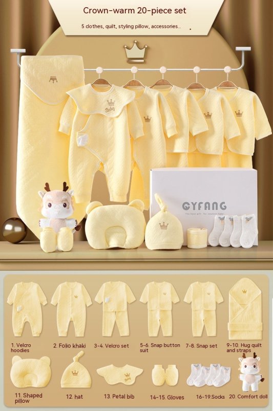 Clothes For Babies Newborn Gift Box Newborn Suit $92.54 Dana Fashion style: Yellow 20 Pieces Warm Suit Height: 59cm Baby Clothing Product information: Pattern: solid color Color: white 15 pieces Four Seasons, White 15 pieces warm, white 17 pieces Four Sea