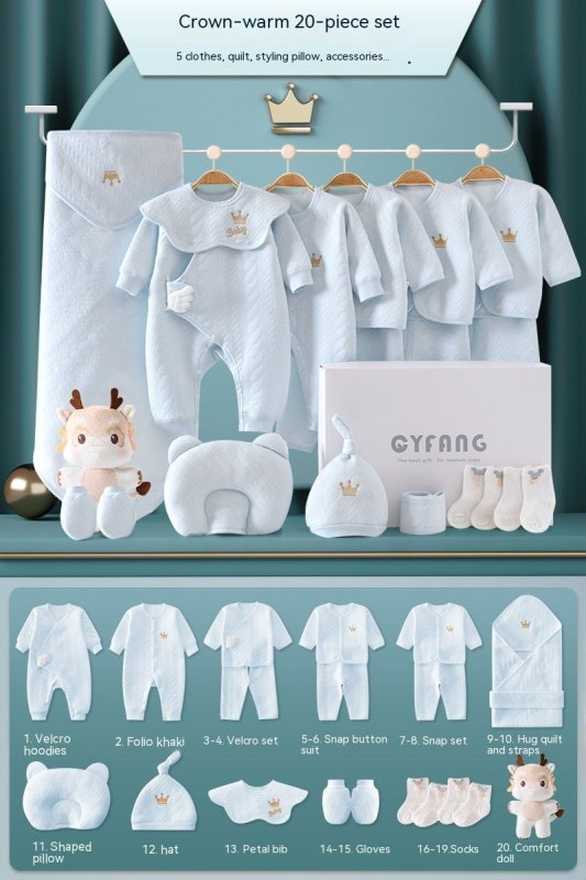 Clothes For Babies Newborn Gift Box Newborn Suit $92.54 Dana Fashion style: Blue 20 Pieces Warm Suit Height: 59cm Baby Clothing Product information: Pattern: solid color Color: white 15 pieces Four Seasons, White 15 pieces warm, white 17 pieces Four Seaso