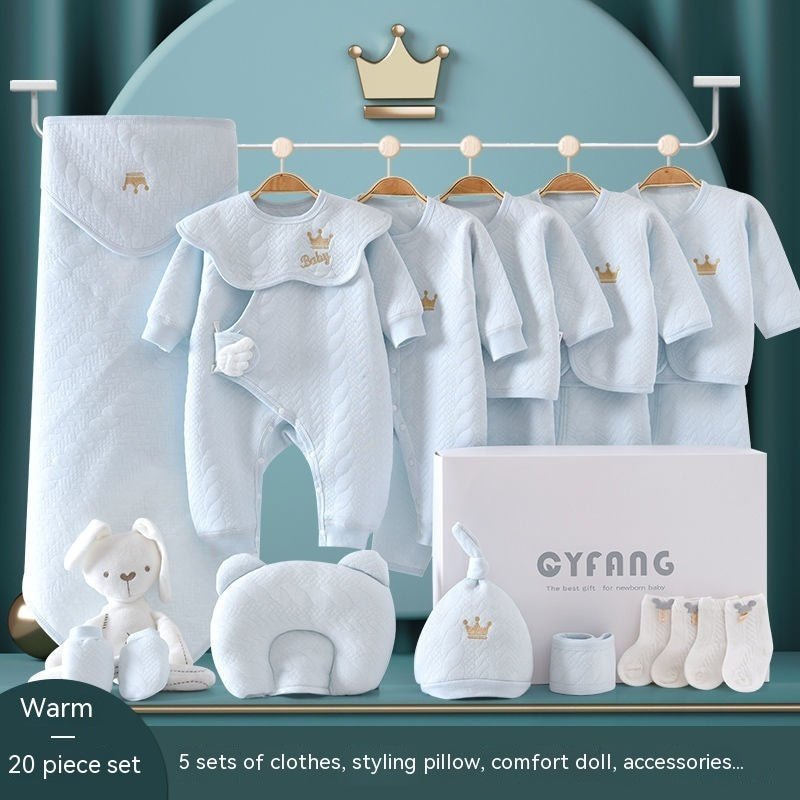 Clothes For Babies Newborn Gift Box Newborn Suit $142.33 Dana Fashion style: Blue 20pieces thickened Suit Height: 59cm Baby Clothing Product information: Pattern: solid color Color: white 15 pieces Four Seasons, White 15 pieces warm, white 17 pieces Four