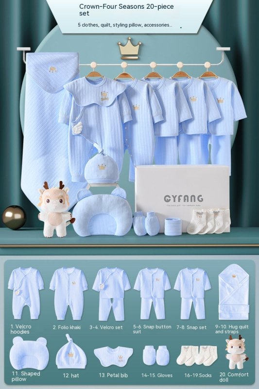 Clothes For Babies Newborn Gift Box Newborn Suit $86.98 Dana Fashion style: Blue 20 Pieces Four Seasons Suit Height: 59cm Baby Clothing Product information: Pattern: solid color Color: white 15 pieces Four Seasons, White 15 pieces warm, white 17 pieces Fo