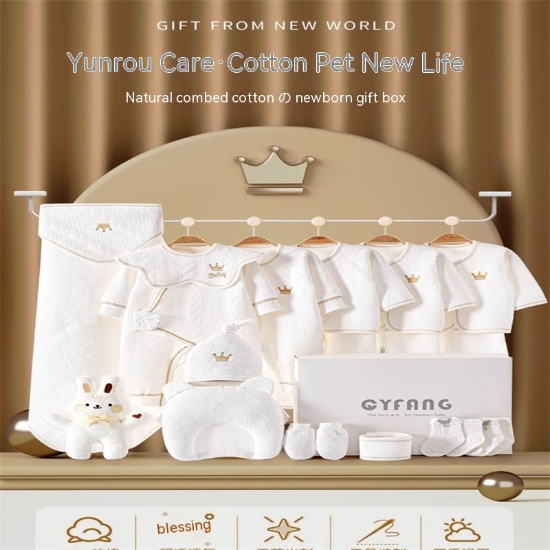 Clothes For Babies Newborn Gift Box Newborn Suit $86.98 Dana Fashion style: Blue 20 Pieces Four Seasons Suit Height: 59cm Baby Clothing Product information: Pattern: solid color Color: white 15 pieces Four Seasons, White 15 pieces warm, white 17 pieces Fo