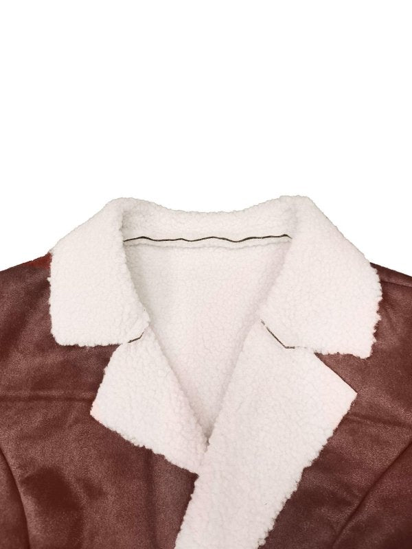 Cold-proof Warm Leather And Velvet Integrated Turn-down Collar Coat $52.43 Dana Fashion Color: Coffee Size: L Women's clothing Product information: Color: Brown Size: S,M,L,XL Thickness: medium Fabric name: Polyester Length: normal (50cm Applicable Gender
