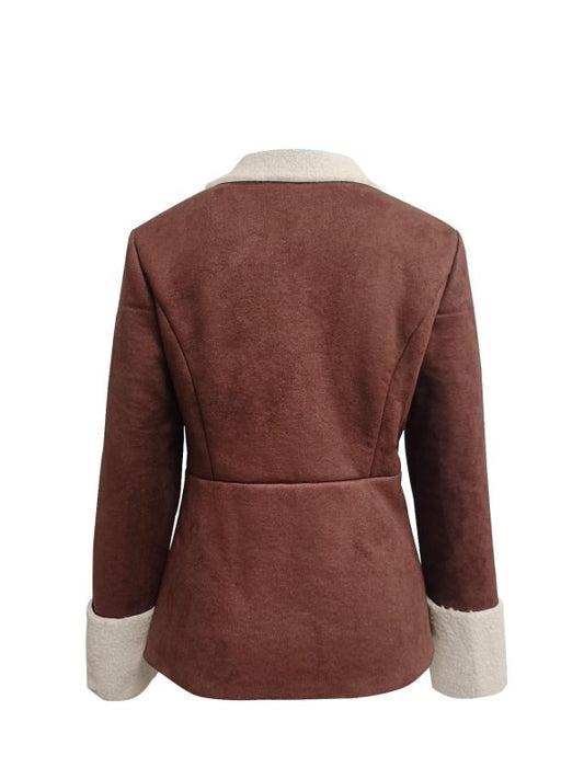 Cold-proof Warm Leather And Velvet Integrated Turn-down Collar Coat $52.43 Dana Fashion Color: Coffee Size: L Women's clothing Product information: Color: Brown Size: S,M,L,XL Thickness: medium Fabric name: Polyester Length: normal (50cm Applicable Gender