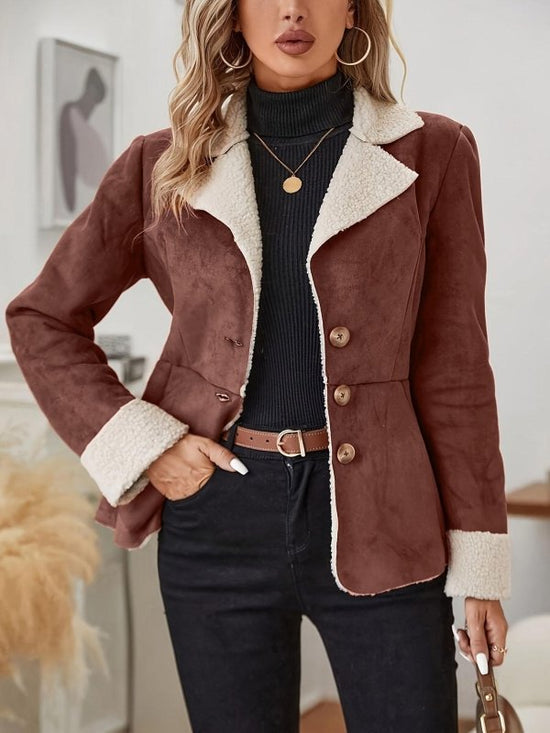 Cold-proof Warm Leather And Velvet Integrated Turn-down Collar Coat $52.43 Dana Fashion Color: Coffee Size: L Women's clothing Product information: Color: Brown Size: S,M,L,XL Thickness: medium Fabric name: Polyester Length: normal (50cm Applicable Gender