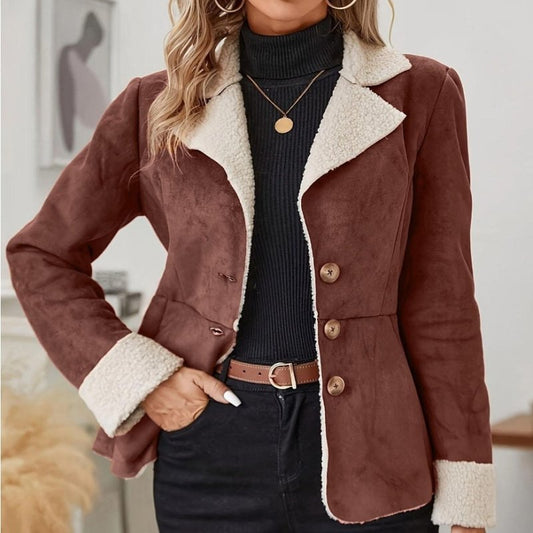 Cold-proof Warm Leather And Velvet Integrated Turn-down Collar Coat $52.43 Dana Fashion Color: Coffee Size: L Women's clothing Product information: Color: Brown Size: S,M,L,XL Thickness: medium Fabric name: Polyester Length: normal (50cm Applicable Gender