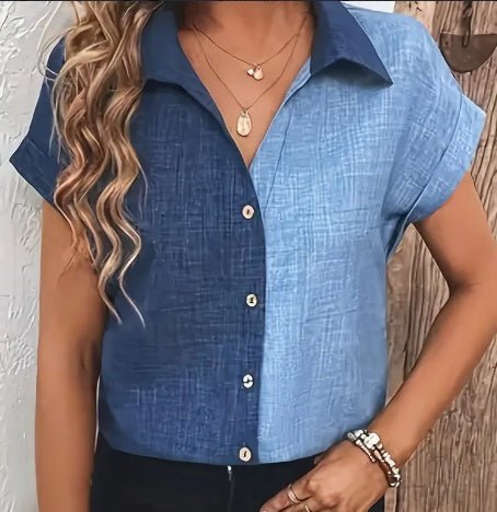 Color Block Button Up Blouse, Elegant Lapel Neck Short Sleeve Blouse For Every Day - Women's Clothing - Stylish & Versatile - Suitable For Casual & Office Wear - Perfect Gift For Women $29.71 Dana Fashion Color: Mixed Color Size: 2XL Women's clothing Comp