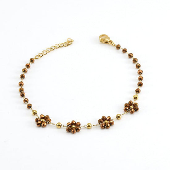 Color Crystal Flowers Stainless Steel Bracelet $17.50 Dana Fashion Color: Bronze Bracelet Women's Accessories Product information: Treatment Process: Electroplating Color: Black bracelet, dark red bracelet, blue bracelet, bronze bracelet, green bracelet,
