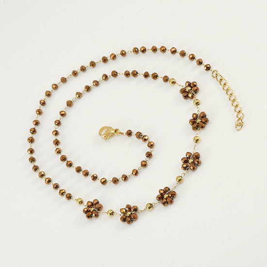 Color Crystal Flowers Stainless Steel Bracelet $17.50 Dana Fashion Color: Bronze Necklace Women's Accessories Product information: Treatment Process: Electroplating Color: Black bracelet, dark red bracelet, blue bracelet, bronze bracelet, green bracelet,