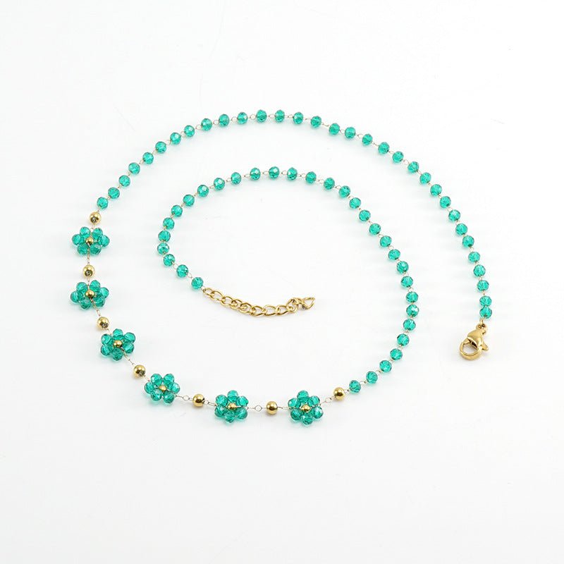 Color Crystal Flowers Stainless Steel Bracelet $17.50 Dana Fashion Color: Green Necklace Women's Accessories Product information: Treatment Process: Electroplating Color: Black bracelet, dark red bracelet, blue bracelet, bronze bracelet, green bracelet, b