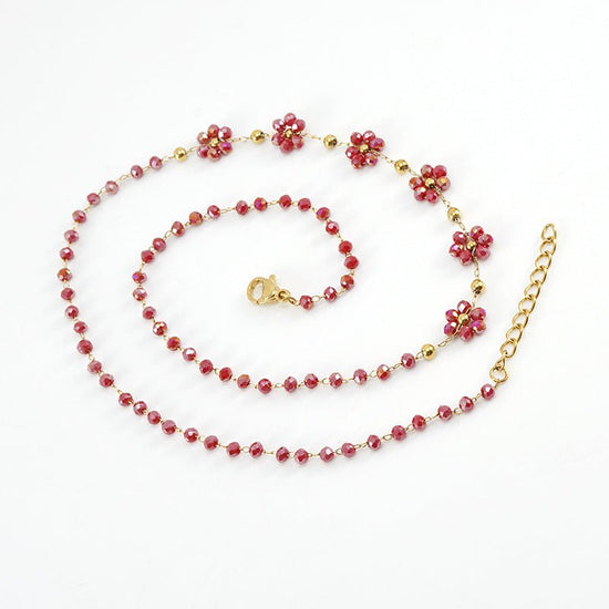 Color Crystal Flowers Stainless Steel Bracelet $17.50 Dana Fashion Color: Dark Red Necklace Women's Accessories Product information: Treatment Process: Electroplating Color: Black bracelet, dark red bracelet, blue bracelet, bronze bracelet, green bracelet
