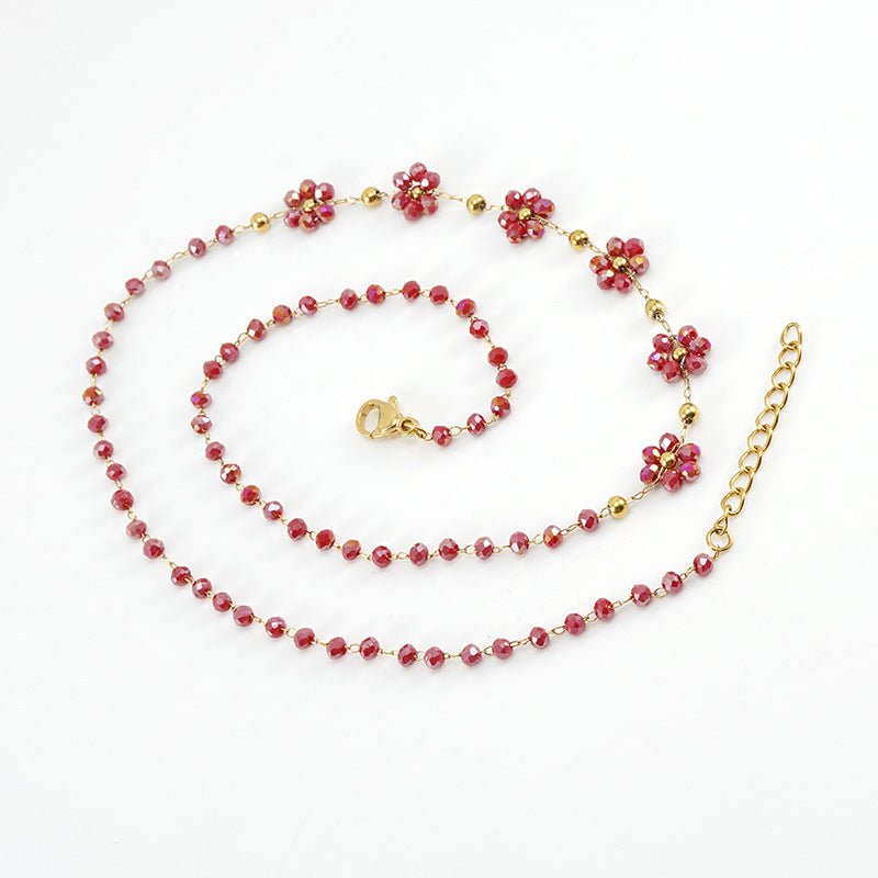 Color Crystal Flowers Stainless Steel Bracelet $17.50 Dana Fashion Color: Dark Red Necklace Women's Accessories Product information: Treatment Process: Electroplating Color: Black bracelet, dark red bracelet, blue bracelet, bronze bracelet, green bracelet