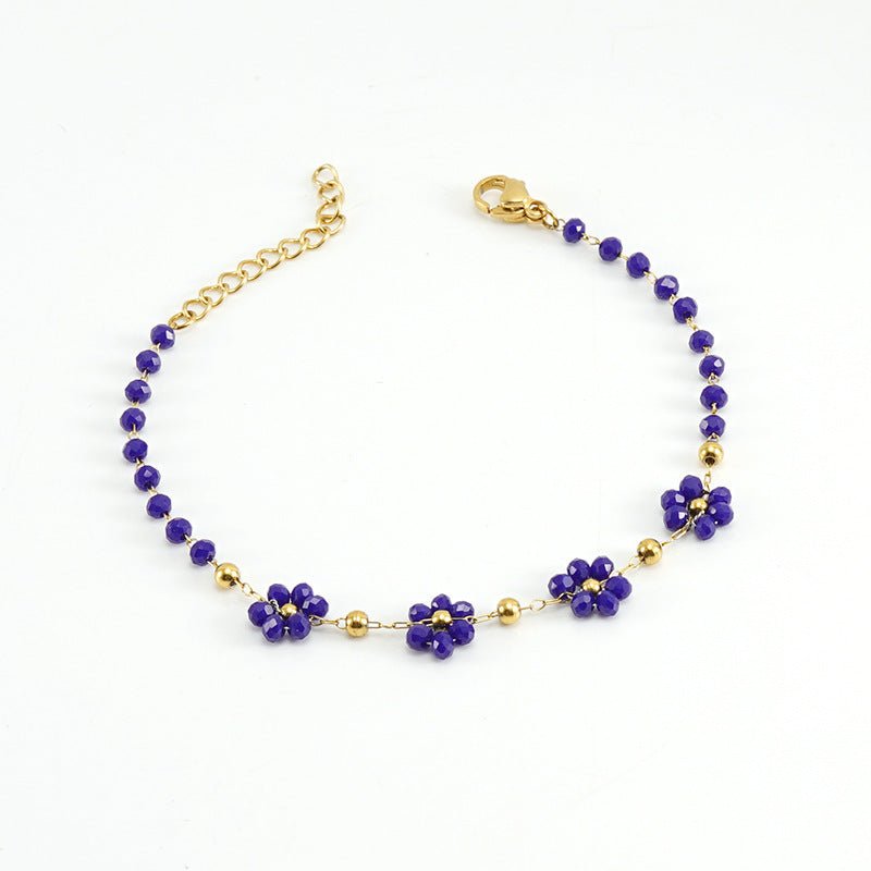 Color Crystal Flowers Stainless Steel Bracelet $17.50 Dana Fashion Color: Blue Bracelet Women's Accessories Product information: Treatment Process: Electroplating Color: Black bracelet, dark red bracelet, blue bracelet, bronze bracelet, green bracelet, bl