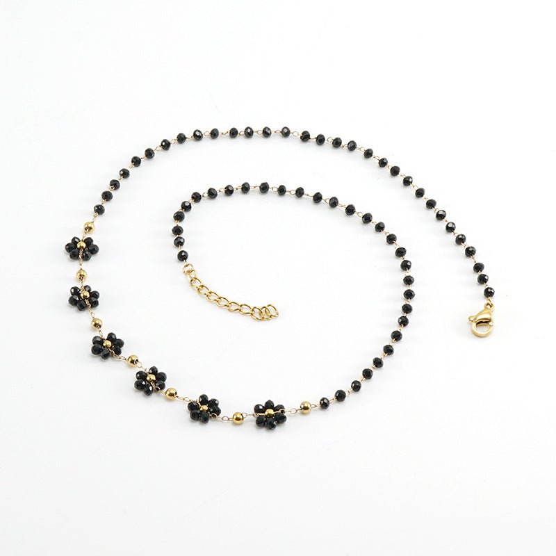 Color Crystal Flowers Stainless Steel Bracelet $17.50 Dana Fashion Color: Black Necklace Women's Accessories Product information: Treatment Process: Electroplating Color: Black bracelet, dark red bracelet, blue bracelet, bronze bracelet, green bracelet, b