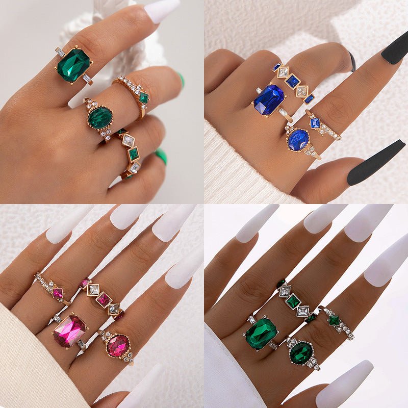 Color Diamond Four-piece Ring $12.00 Dana Fashion Color: 10014 Special Offer Women's Accessories Product information: Type: Ring Treatment Process: Electroplating Color: 23643-Green, 23643-Rose Red, 23643-blue, 23643-silver Green, 23643-black, 23643-Silve