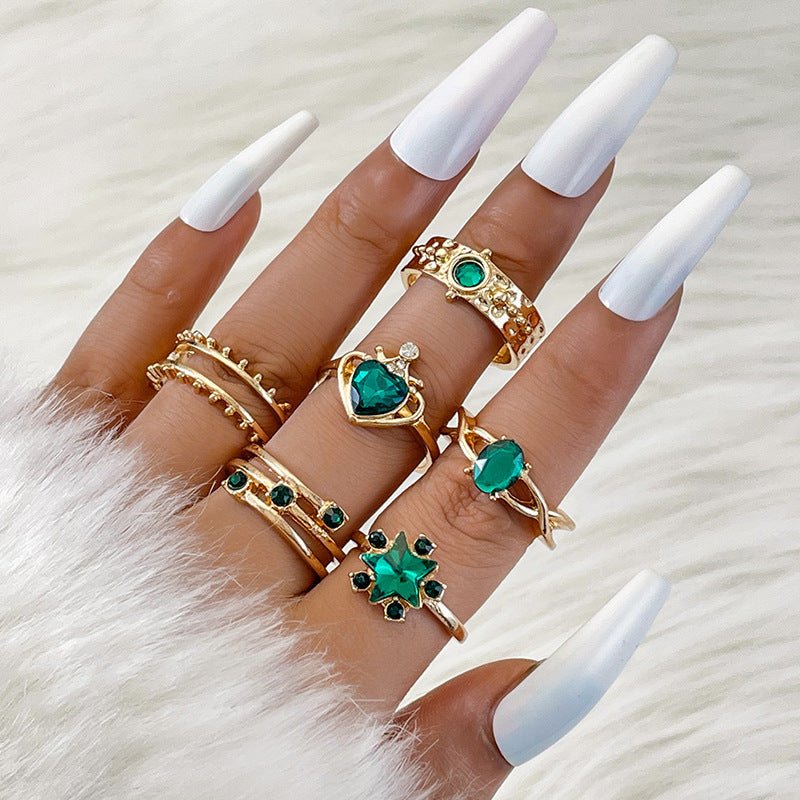 Color Diamond Four-piece Ring $12.00 Dana Fashion Color: 24122 green Women's Accessories Product information: Type: Ring Treatment Process: Electroplating Color: 23643-Green, 23643-Rose Red, 23643-blue, 23643-silver Green, 23643-black, 23643-Silver Rose R