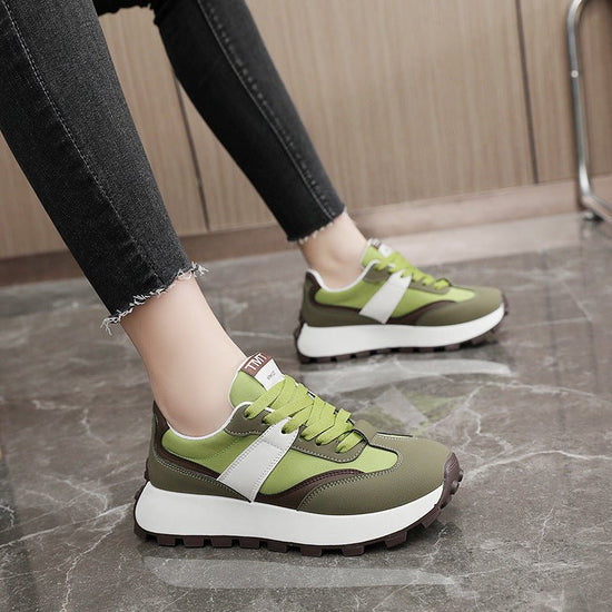 Color Matching Sports Women's Shoes Breathable Platform $45.40 Dana Fashion Color: Apricot Size: 35 Women's shoes Product information: Color: apricot, green, red Heel height: mid heel (3-5CM) Size: 35, 36, 37, 38, 39, 40 Sole material: rubber Toe holder s
