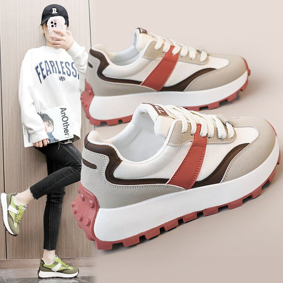 Color Matching Sports Women's Shoes Breathable Platform $45.40 Dana Fashion Color: Apricot Size: 35 Women's shoes Product information: Color: apricot, green, red Heel height: mid heel (3-5CM) Size: 35, 36, 37, 38, 39, 40 Sole material: rubber Toe holder s