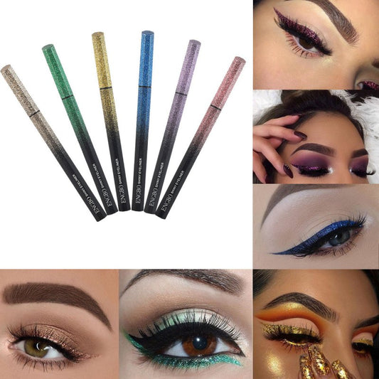 Color Quick Drying Starry Pearlescent Eyeliner $17.97 Dana Fashion style: 1 Style makeup Product information: Color classification: 1#, 2#, 3#, 4#, 5#, 6# Net content: 0.8 grams Efficacy: modification Features: With hair core design, the pen barrel is spr
