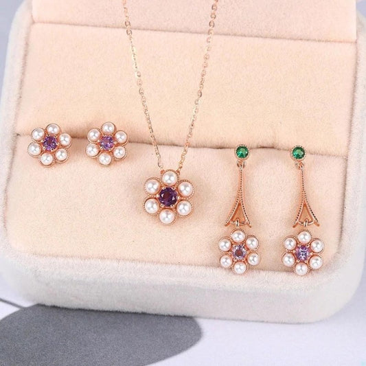 Color Treasure Jewelry Natural Amethyst Tassel Plum Shape $19.99 Dana Fashion Color: Ear studs Women's Accessories Product information: Material: silver Style: Korean style/Korean style Style: women's Modeling: plum blossom Treatment process: inlaid with
