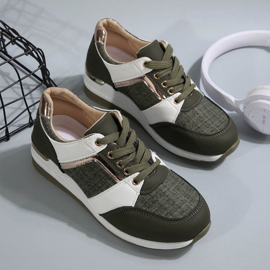 Colorblock Lace-Up Sneakers Fashion Casual Thick-soled Sports Shoes Women's Round Toe Slip On Casual Shoes $43.28 Dana Fashion Color: Blue Size: Size37 Women's shoes Product information: Style: Casual Popular elements: Shallow mouth, leather stitching Toe