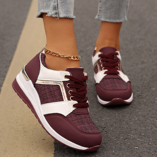 Colorblock Lace-Up Sneakers Fashion Casual Thick-soled Sports Shoes Women's Round Toe Slip On Casual Shoes $43.28 Dana Fashion Color: Blue Size: Size37 Women's shoes Product information: Style: Casual Popular elements: Shallow mouth, leather stitching Toe