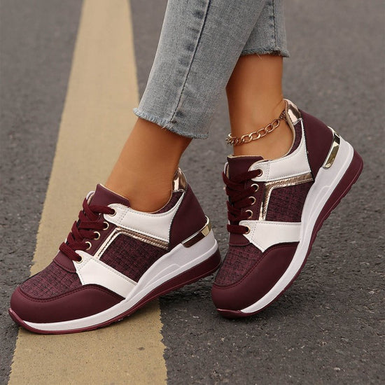 Colorblock Lace-Up Sneakers Fashion Casual Thick-soled Sports Shoes Women's Round Toe Slip On Casual Shoes $43.28 Dana Fashion Color: Blue Size: Size37 Women's shoes Product information: Style: Casual Popular elements: Shallow mouth, leather stitching Toe