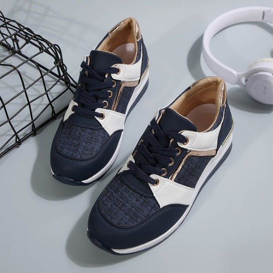 Colorblock Lace-Up Sneakers Fashion Casual Thick-soled Sports Shoes Women's Round Toe Slip On Casual Shoes $43.28 Dana Fashion Color: Blue Size: Size37 Women's shoes Product information: Style: Casual Popular elements: Shallow mouth, leather stitching Toe