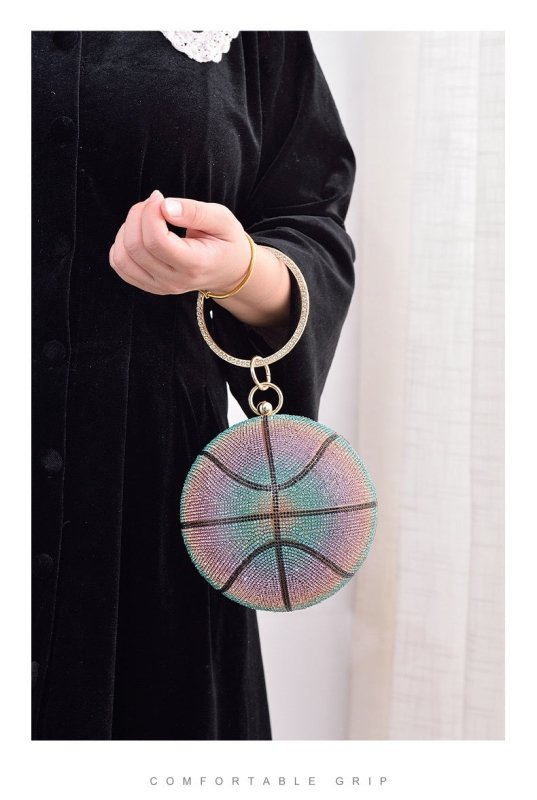 Colorful Basketball Dinner Bag Round Full Diamond $57.70 Dana Fashion Color: Blue Size: Diameter 14cm Women's Bags Product information: Lining text: PU Applicable scenarios: Daily match Color: blue, purple, pink (gradient), color, Gold Type outer bag: out