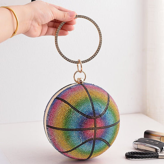 Colorful Basketball Dinner Bag Round Full Diamond $57.70 Dana Fashion Color: Color Size: Diameter 14cm Women's Bags Product information: Lining text: PU Applicable scenarios: Daily match Color: blue, purple, pink (gradient), color, Gold Type outer bag: ou