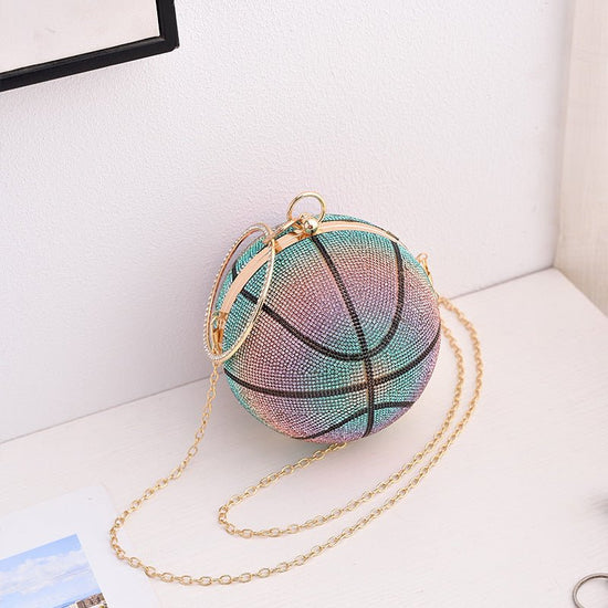 Colorful Basketball Dinner Bag Round Full Diamond $57.70 Dana Fashion Color: Blue Size: Diameter 14cm Women's Bags Product information: Lining text: PU Applicable scenarios: Daily match Color: blue, purple, pink (gradient), color, Gold Type outer bag: out