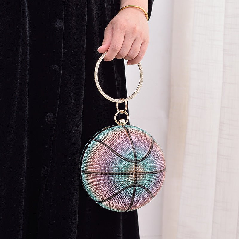 Colorful Basketball Dinner Bag Round Full Diamond $57.70 Dana Fashion Color: Blue Size: Diameter 14cm Women's Bags Product information: Lining text: PU Applicable scenarios: Daily match Color: blue, purple, pink (gradient), color, Gold Type outer bag: out