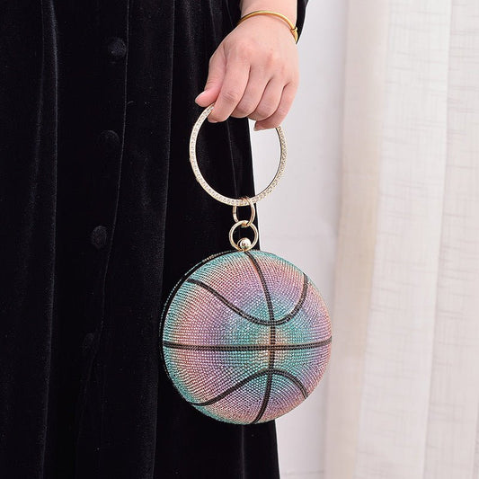 Colorful Basketball Dinner Bag Round Full Diamond $57.70 Dana Fashion Color: Blue Size: Diameter 14cm Women's Bags Product information: Lining text: PU Applicable scenarios: Daily match Color: blue, purple, pink (gradient), color, Gold Type outer bag: out