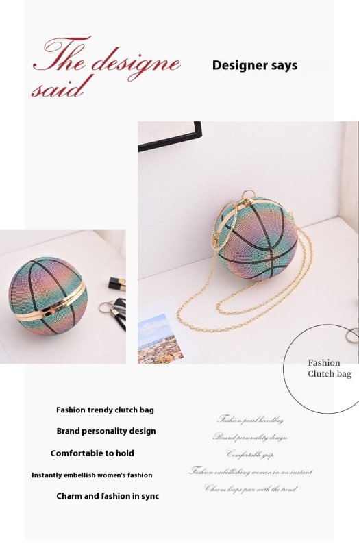 Colorful Basketball Dinner Bag Round Full Diamond $57.70 Dana Fashion Color: Blue Size: Diameter 14cm Women's Bags Product information: Lining text: PU Applicable scenarios: Daily match Color: blue, purple, pink (gradient), color, Gold Type outer bag: out