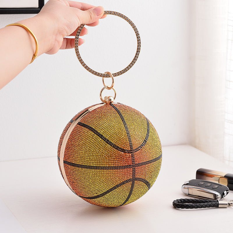 Colorful Basketball Dinner Bag Round Full Diamond $57.70 Dana Fashion Color: Gold Size: Diameter 14cm Women's Bags Product information: Lining text: PU Applicable scenarios: Daily match Color: blue, purple, pink (gradient), color, Gold Type outer bag: out